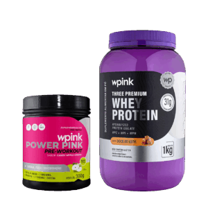 whey protein doce de leite – 1 kg + super power pink de maçã verde – 300g